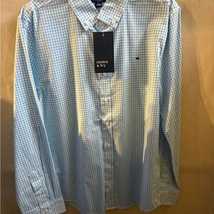 Crown & Ivy Men's Light Blue Plaid Shirt